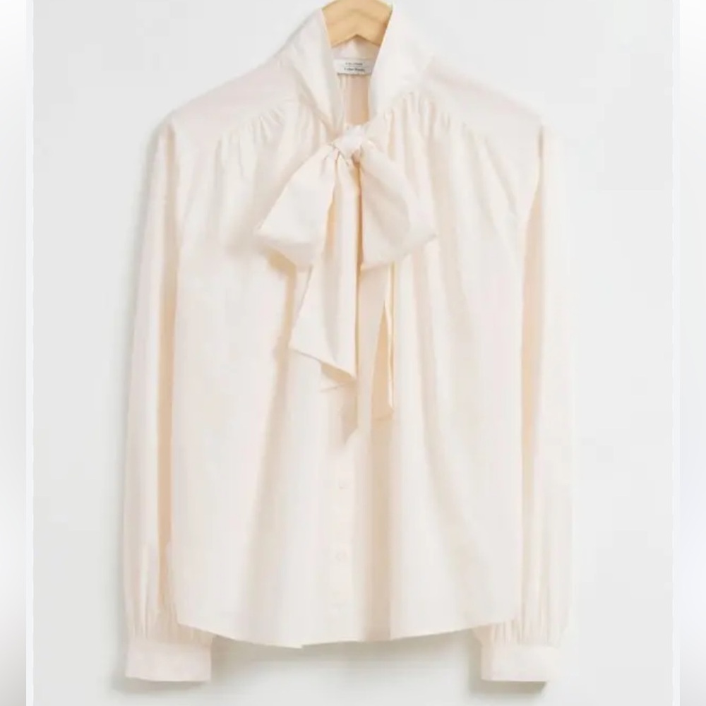 NWT & Other Stories Paris Atelier Relaxed Lavallière Tie-Neck Blouse Cream Sz 6